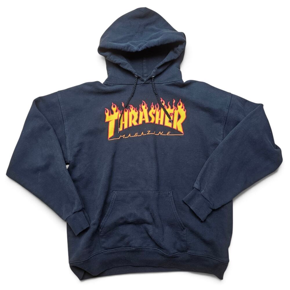 THRASHER Magazine Flames Logo Hoodie Men's M VTG Y2K Skater Punk Streetear